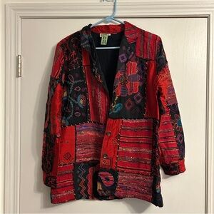 Vintage Chicos "Art to Wear" Bright Red beaded blazer. Embroidery.